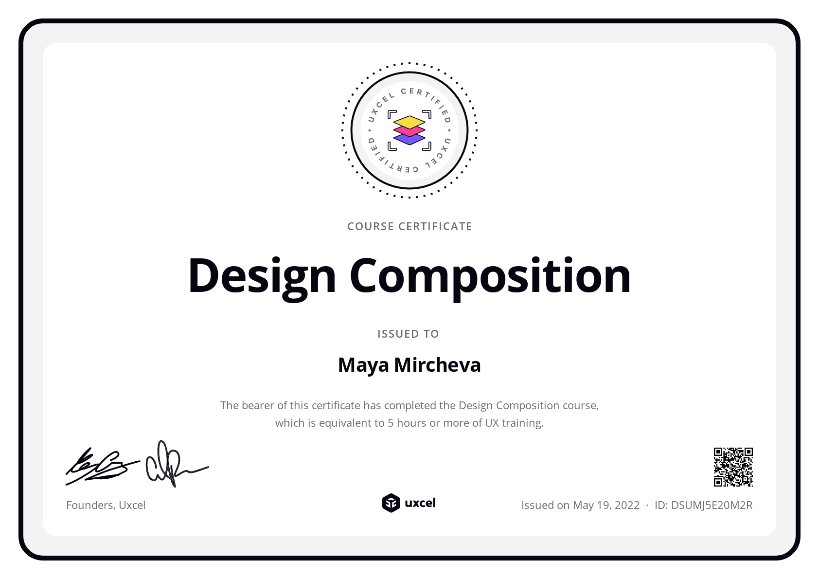 Maya Mircheva's certificate